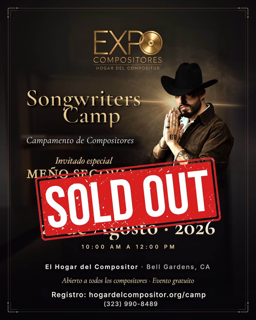 Cartel del Songwriters Camp del 22 de agosto de 2026 con el sello SOLD OUT